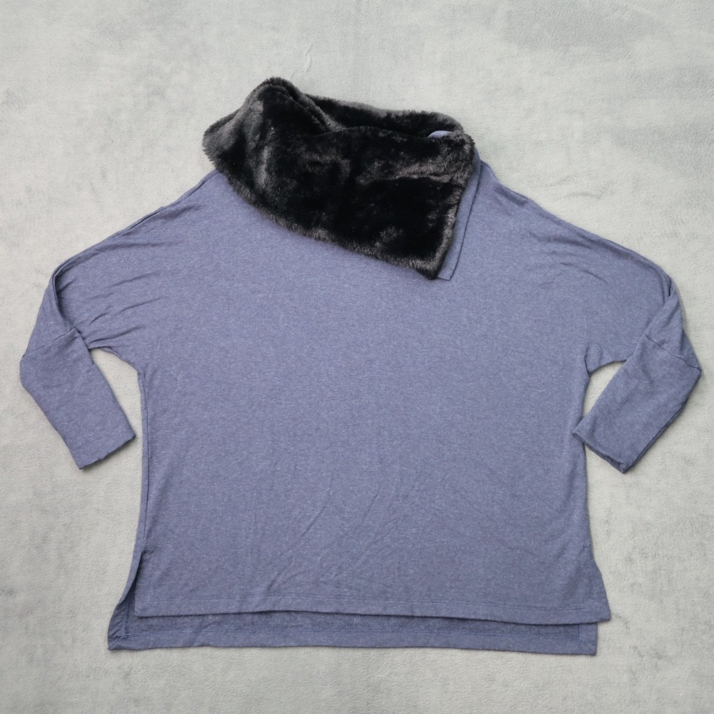 Capote Faux Fur Collar Oversized Top Womens Small Blue Asymmetrical Excellent